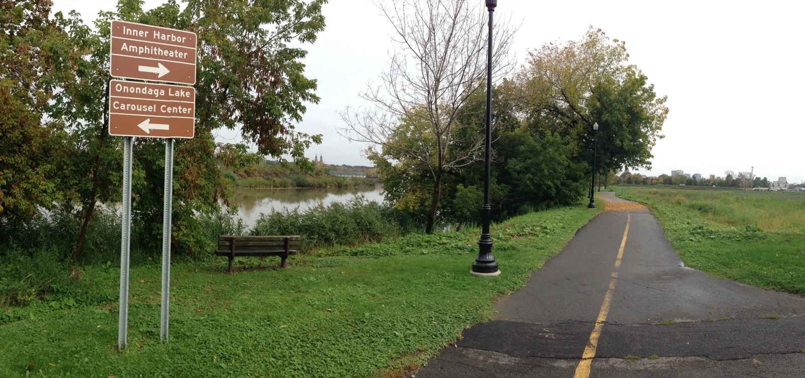 The Onondaga Creekwalk path along the Syracuse Inner Harbor.