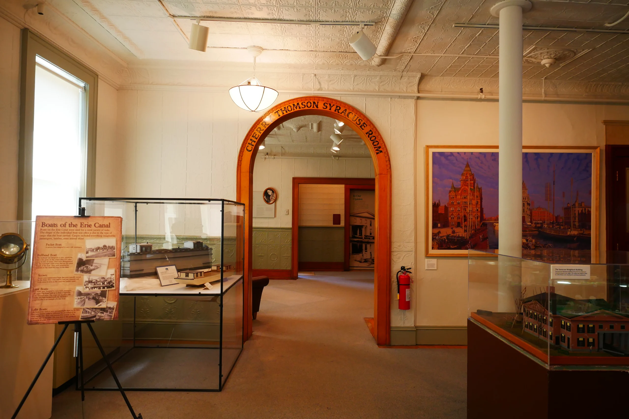 Interior of the Erie Canal Museum showing exhibits about canal life
