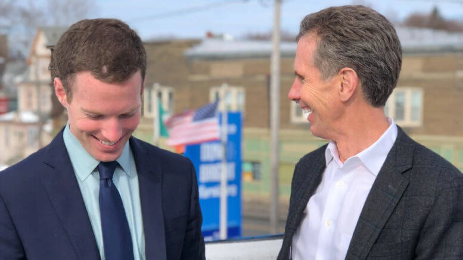 Joe Bright (left), fourth-generation owner of Dunk & Bright Furniture, with his father Jim Bright outside the South Salina Street store in Syracuse