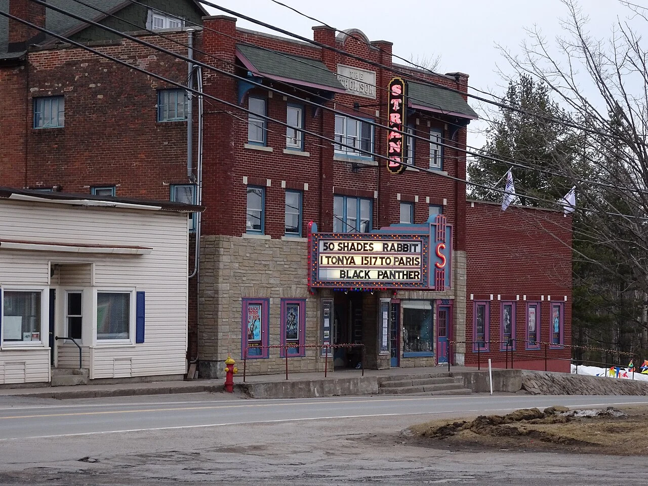 The Strand Theatre marquee in downtown Old Forge