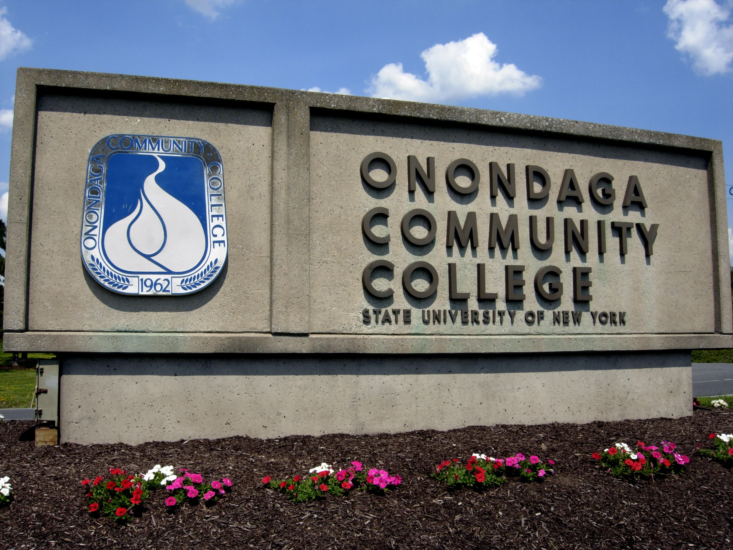 Main entrance sign for Onondaga Community College in Onondaga, New York