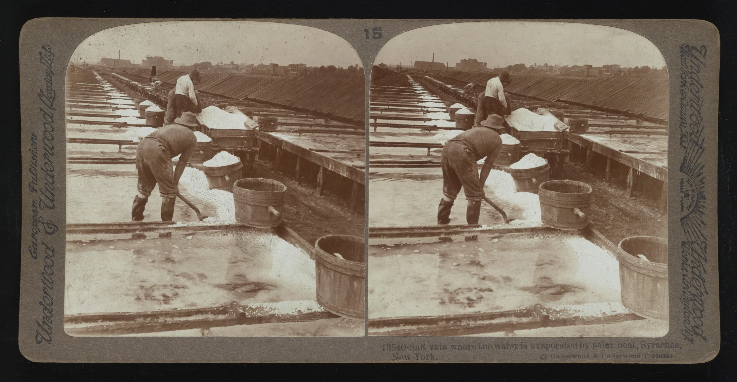 Solar evaporation salt vats in Syracuse, New York, late 19th century
