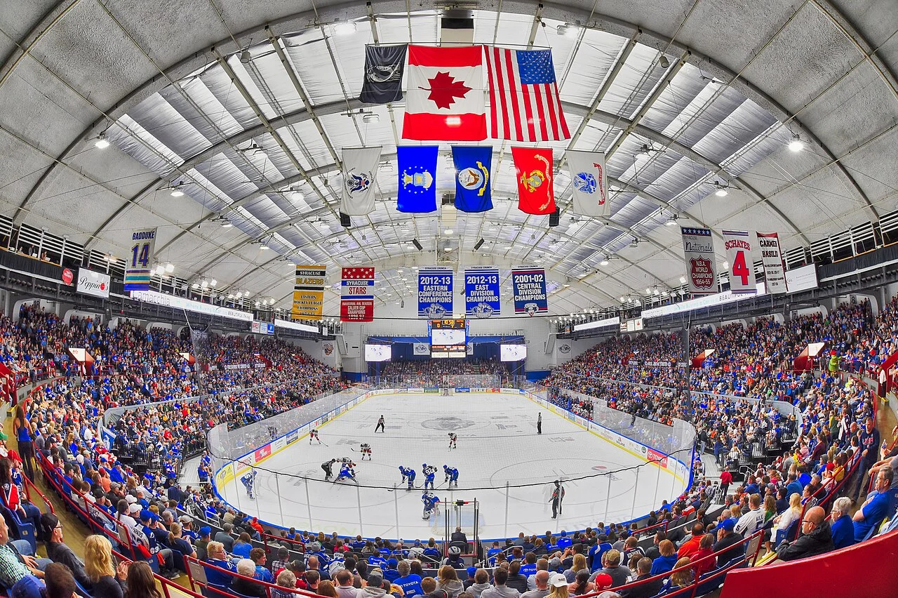 Upstate Medical University Arena during a Syracuse Crunch Calder Cup playoff game. Photo: Scott Thomas via Wikimedia Commons, CC BY-SA 2.0.