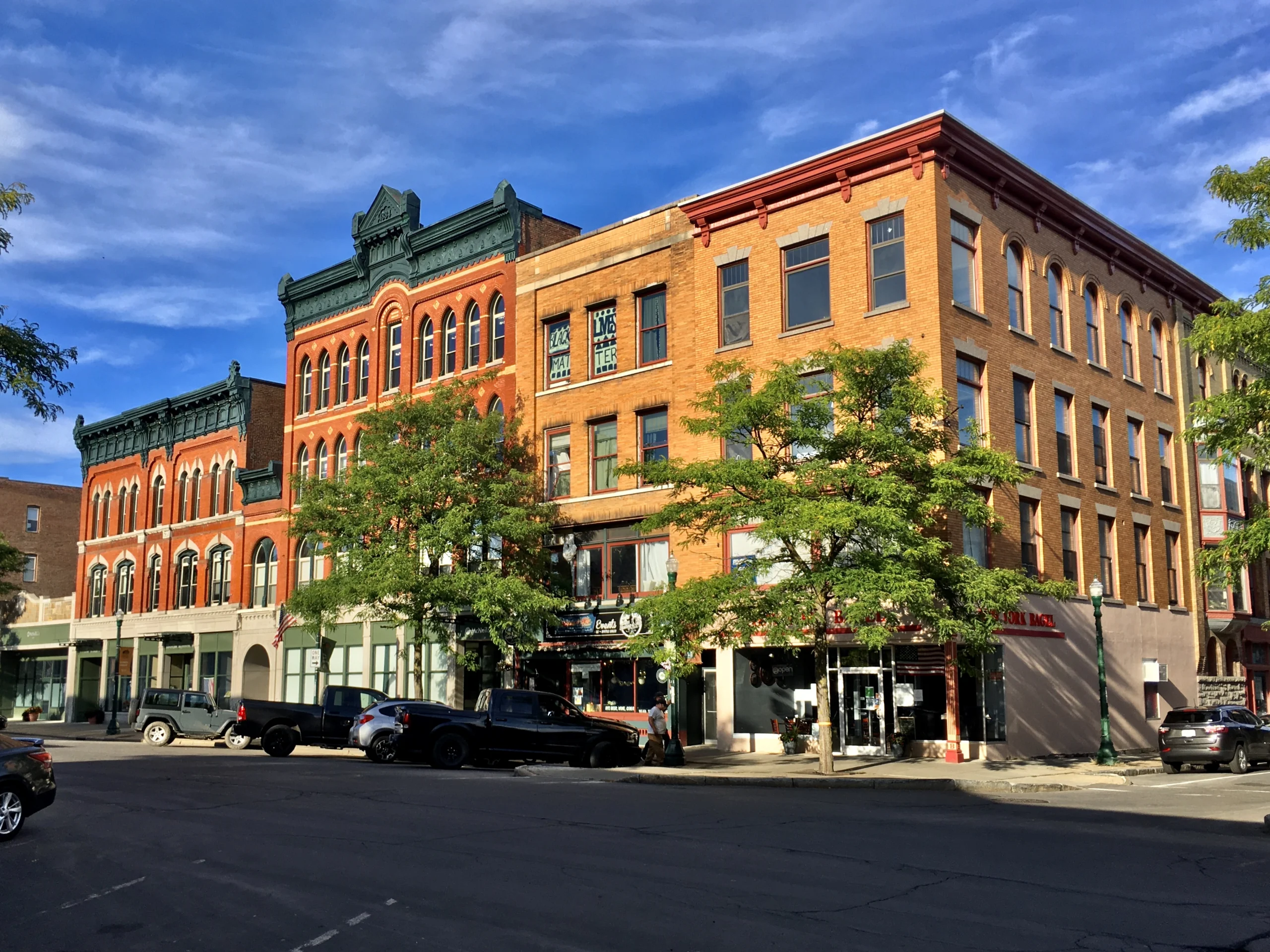 Brick commercial buildings along Main Street in downtown Cortland, New York
