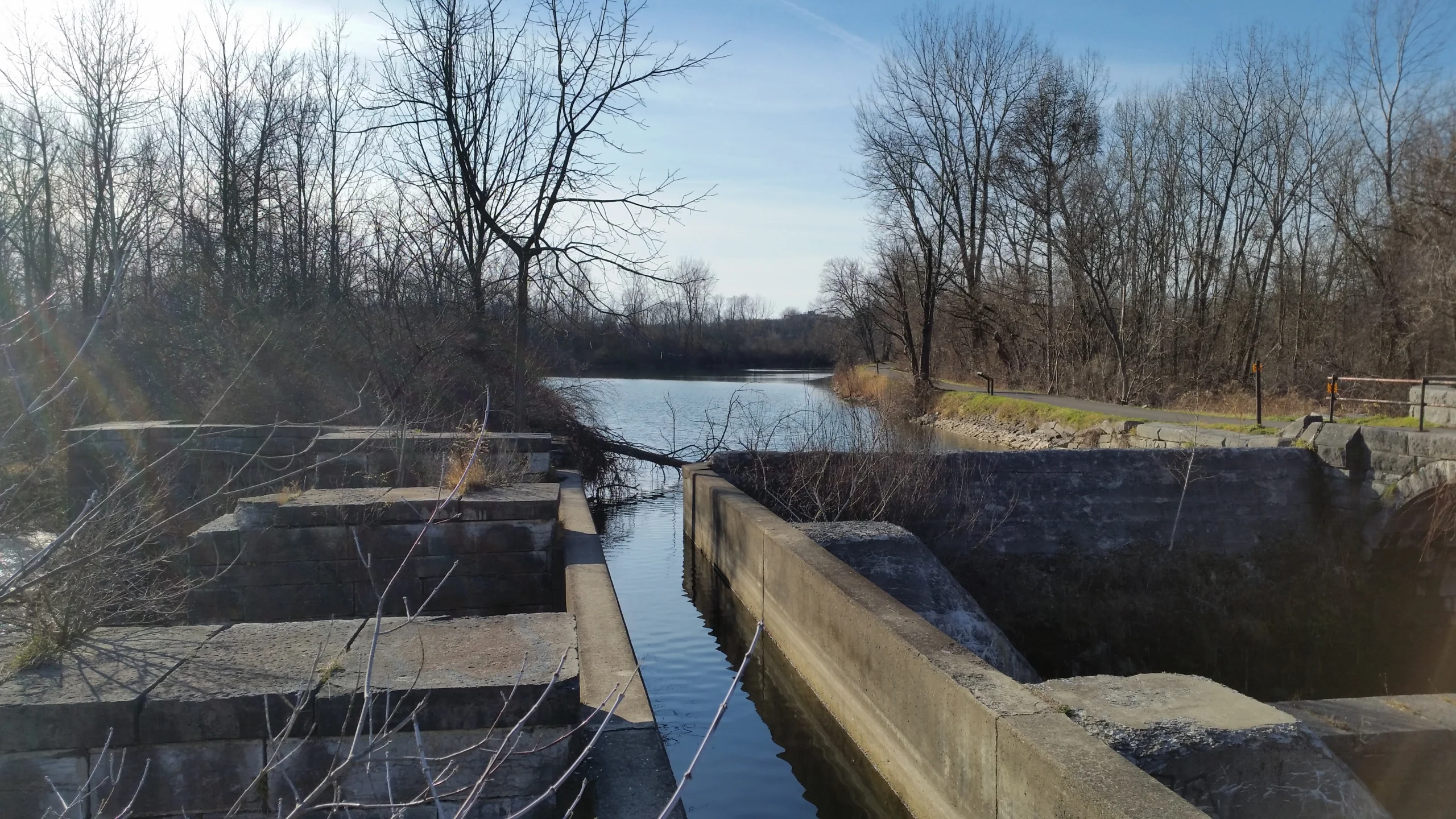Stone lock walls where Limestone Creek meets the Old Erie Canal near Fayetteville