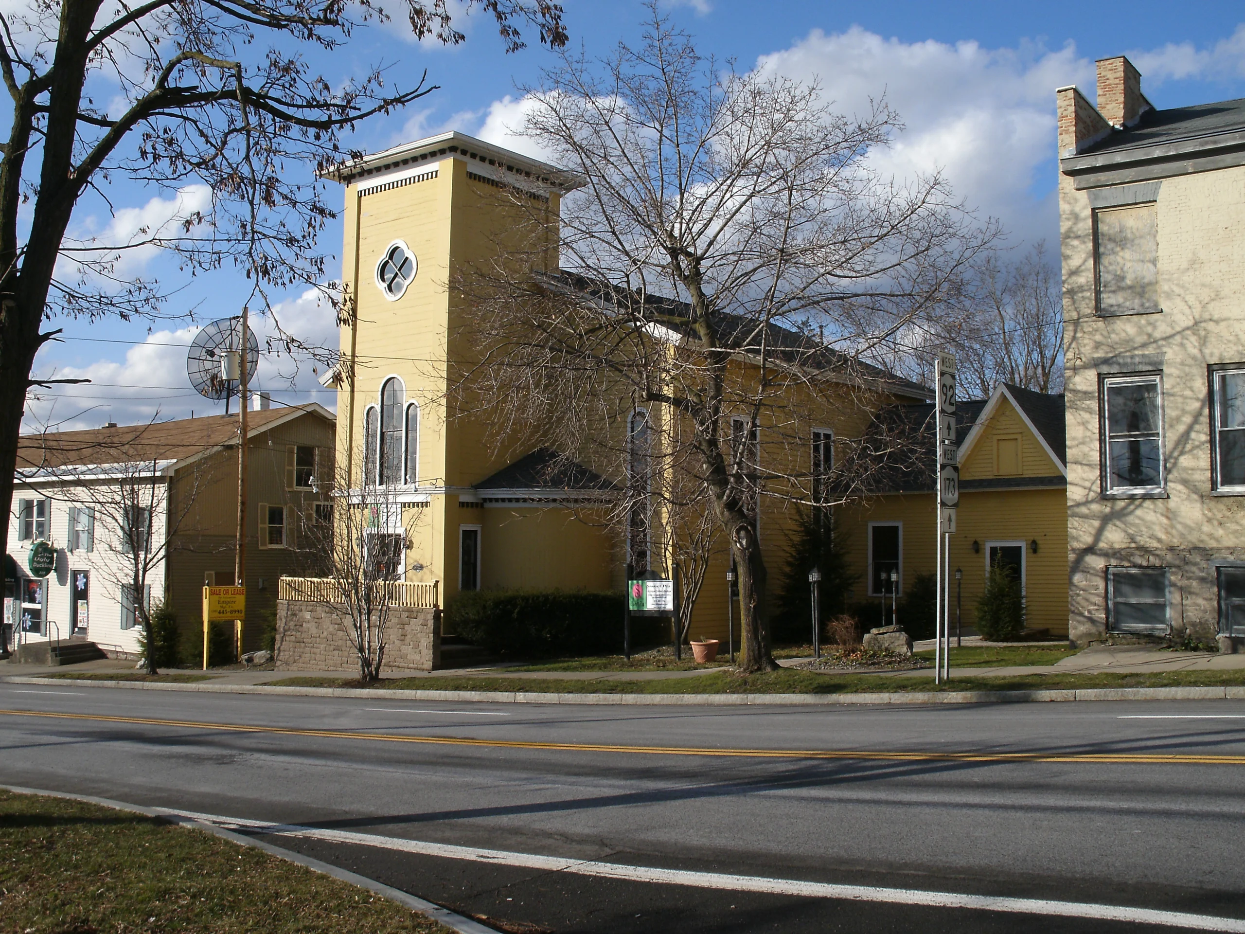 A historic former Baptist church on Seneca Street in the Manlius Village Historic District, Manlius, New York
