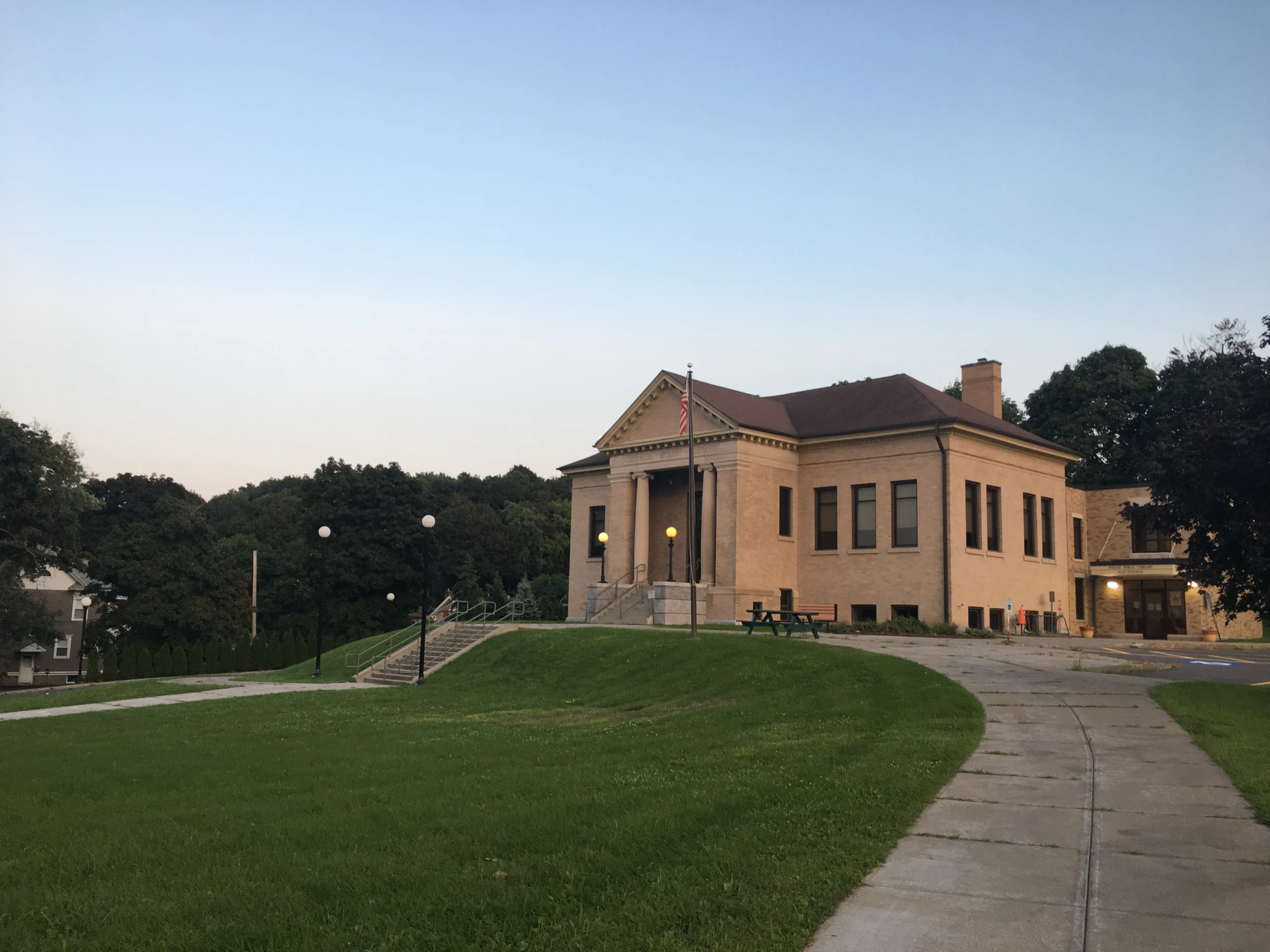 The Solvay Public Library building on Woods Road in the Town of Geddes, New York
